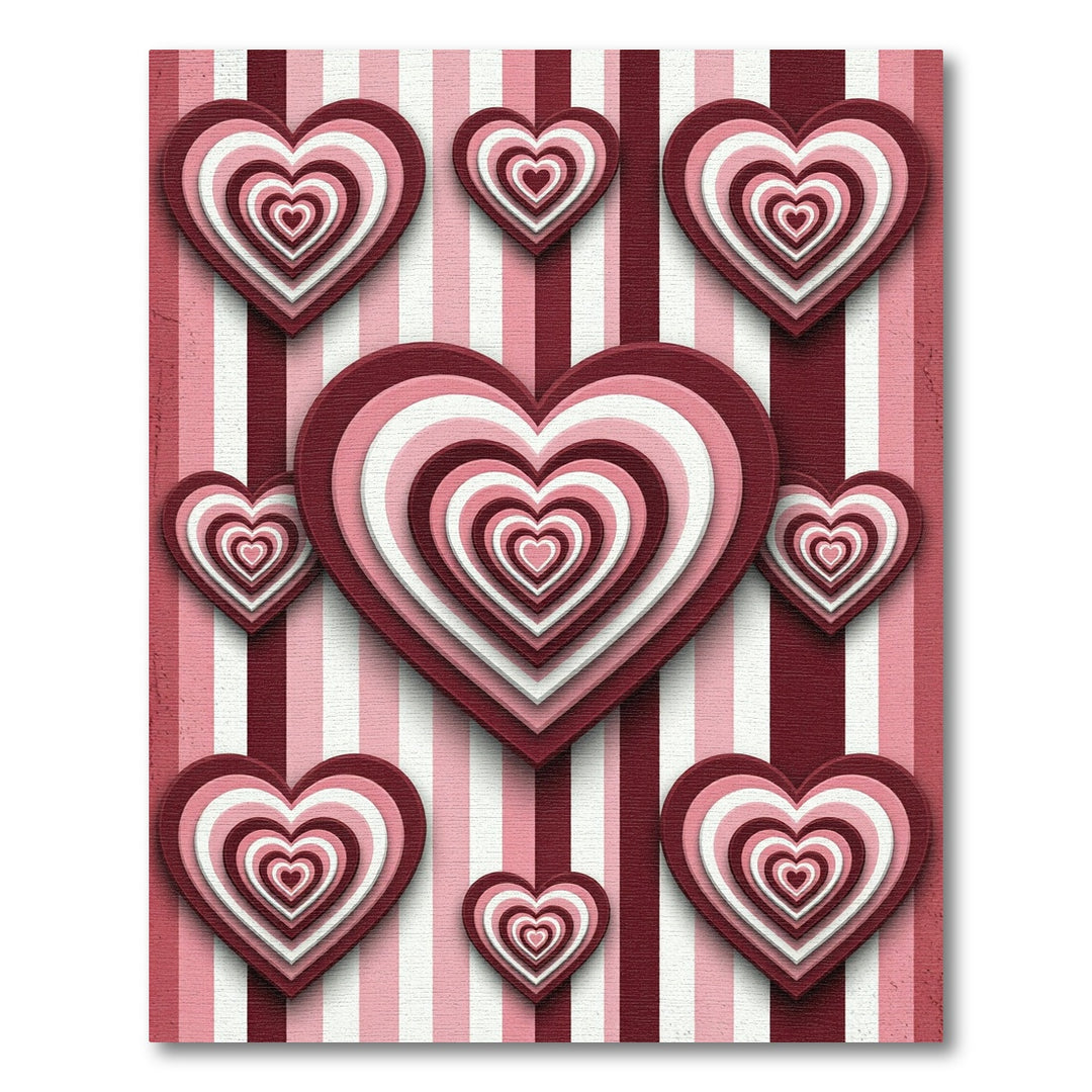 Layered Hearts On Pink Striped Rug
