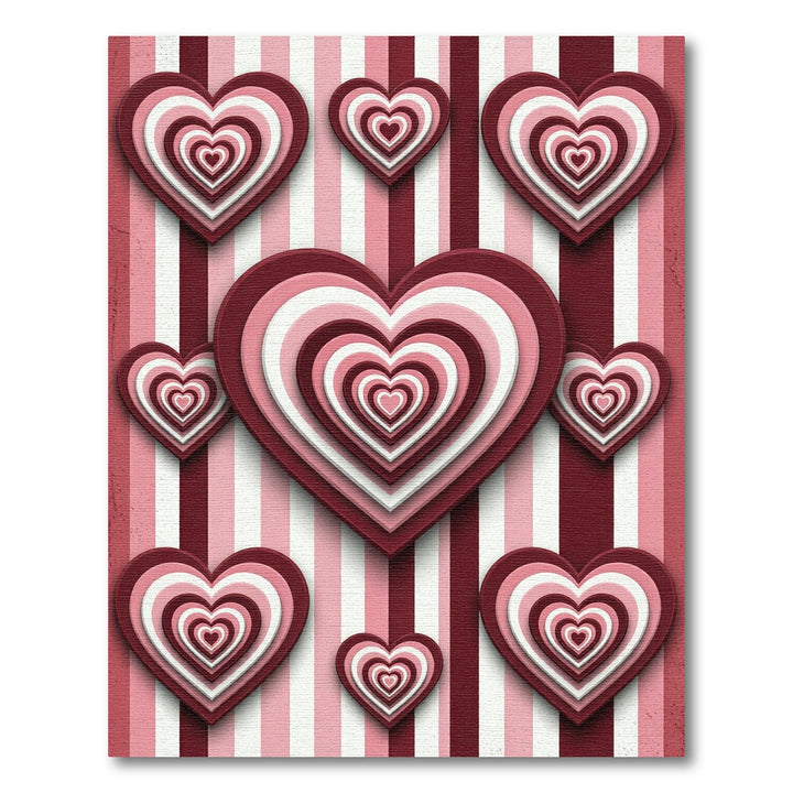 Layered Hearts On Pink Striped Rug