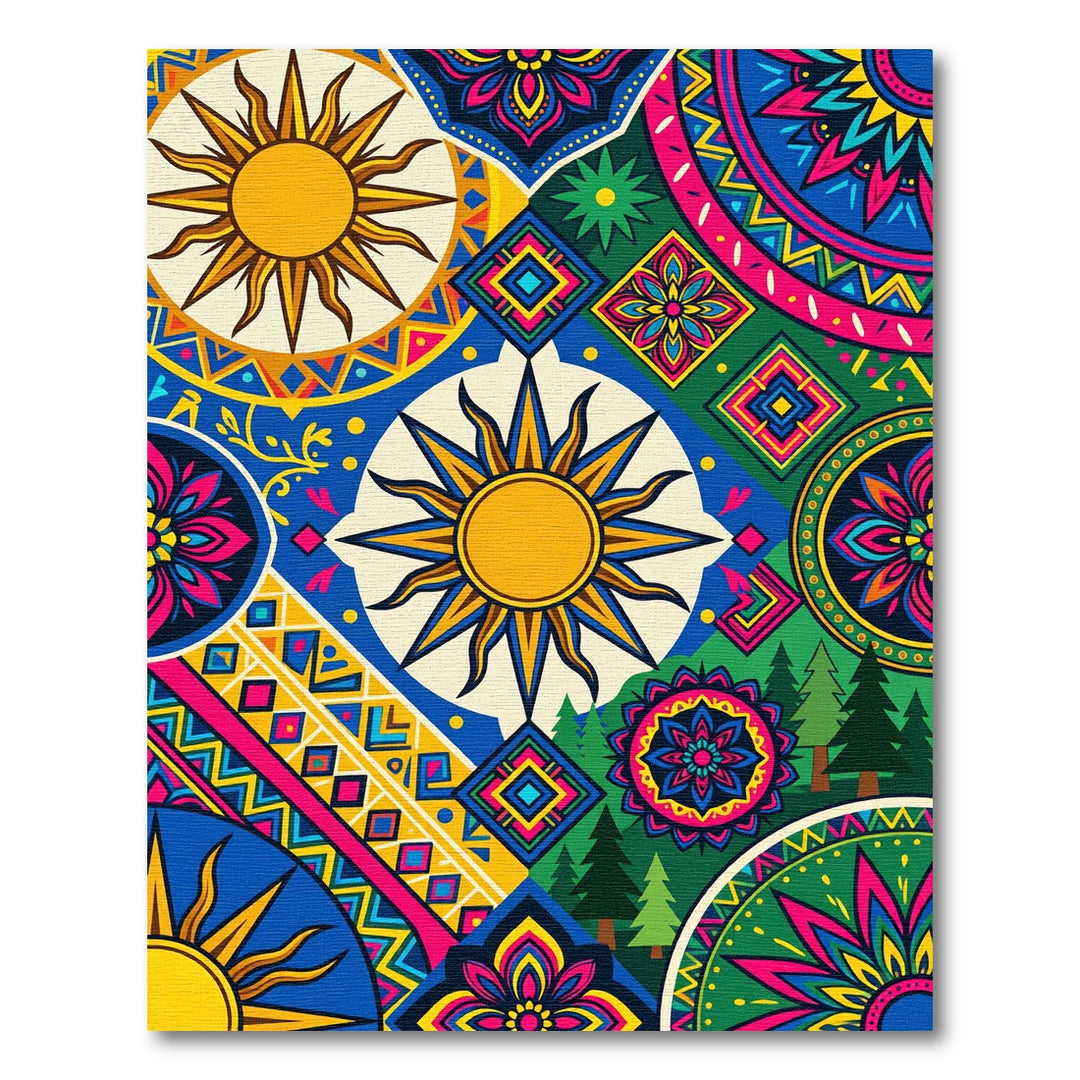 Vibrant Sunny Day Geometric Folk Rug