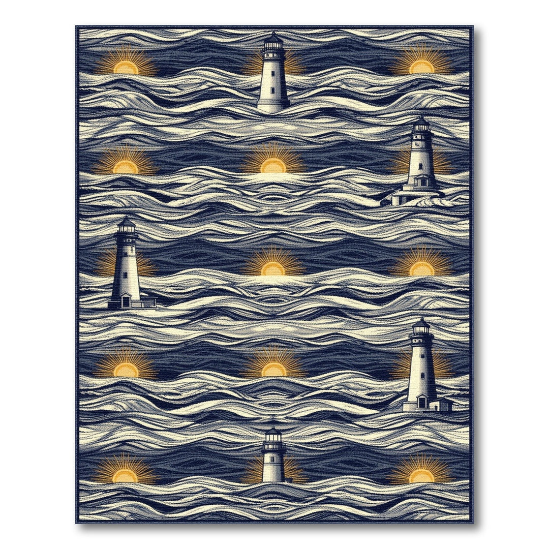 Coastal Lighthouse Waves Area Rug