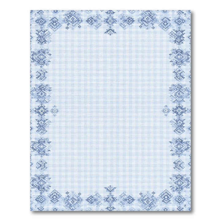 Blue Gingham Tribal Border Area Rug