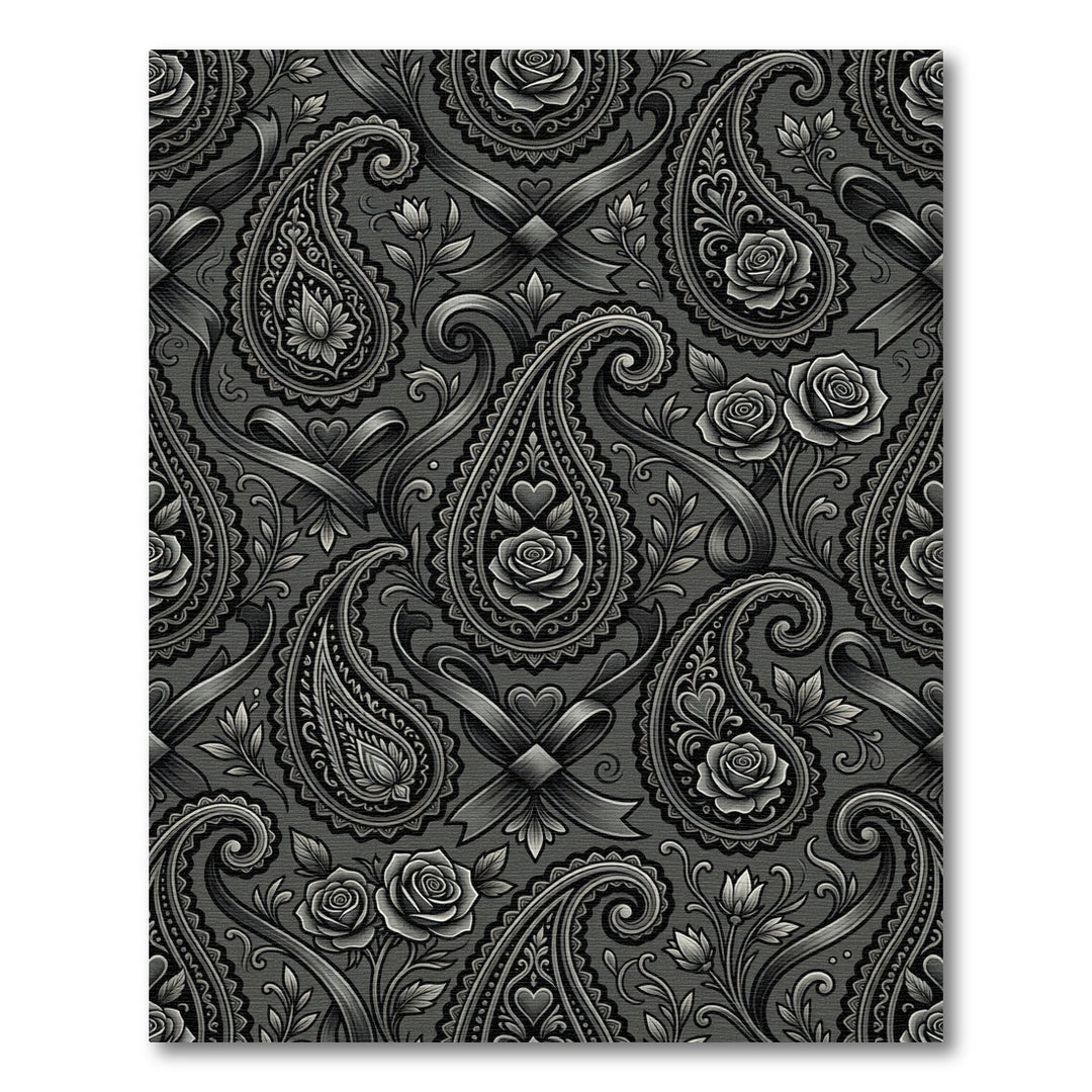 Charcoal Grey Paisley Rose Swirl Rug