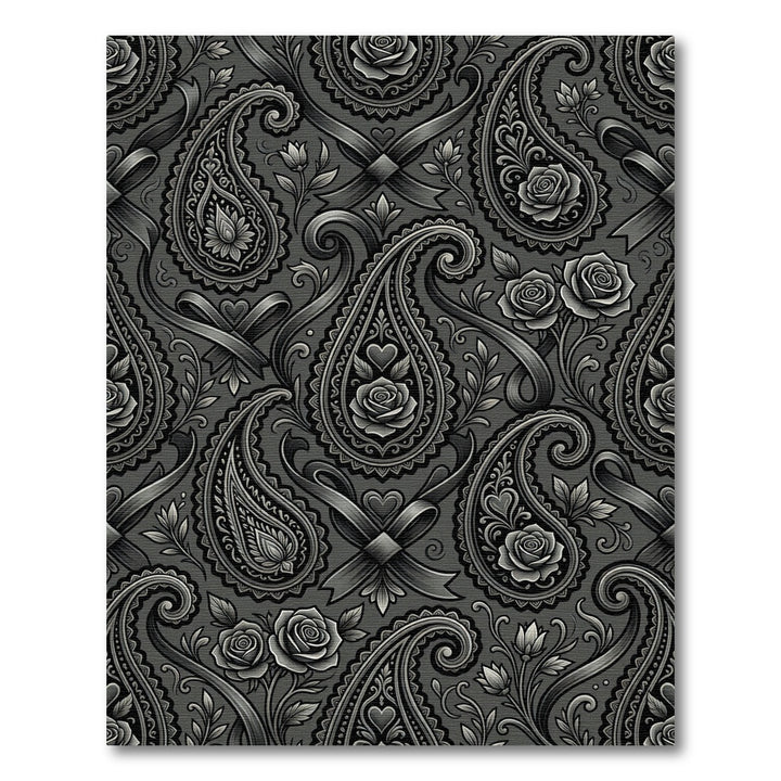 Charcoal Grey Paisley Rose Swirl Rug