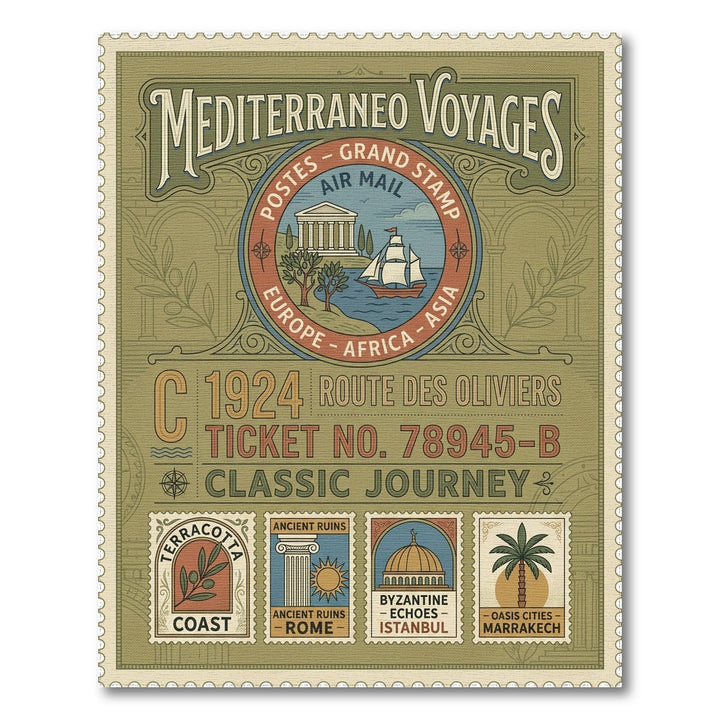 Vintage Mediterranean Voyage Stamp Rug