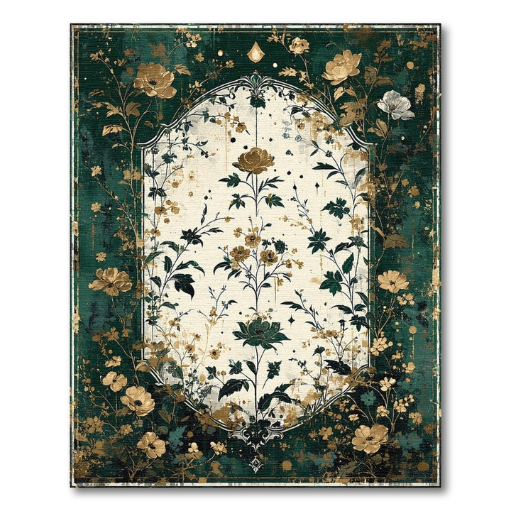 Green Gold Floral Vintage Floral Vintage Area Rug