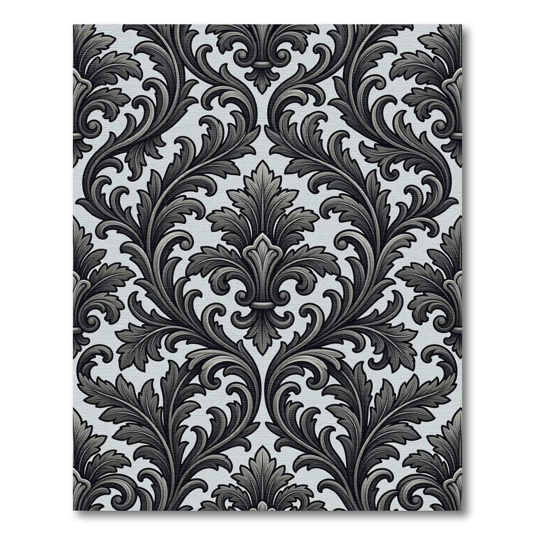 Dark Gray Baroque Damask Rug