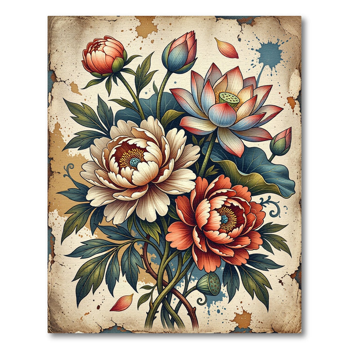 Vibrant Coral Peony Lotus Rug