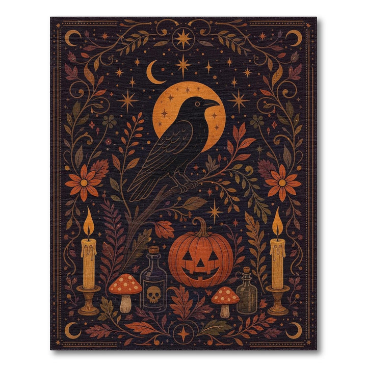 Mystic Raven Pumpkin Floral Area Rug