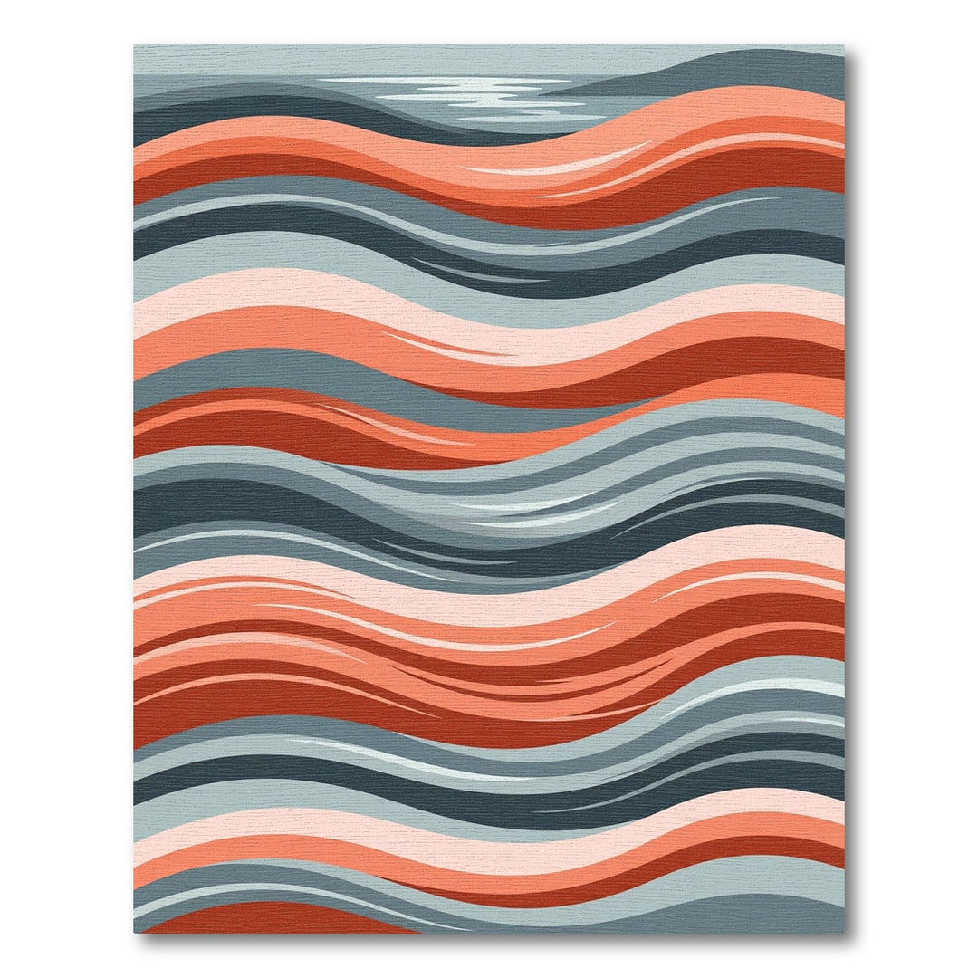 Coral and Gray Wavy Abstract Rug