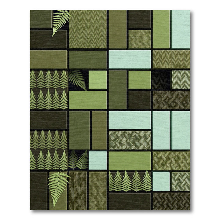 Verdant Fern Forest Geometric Mosaic Rug