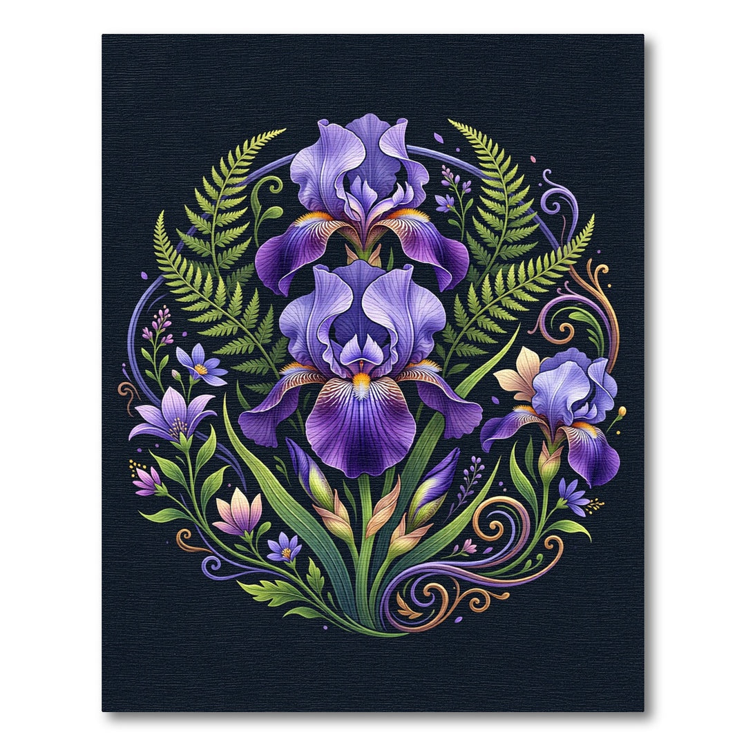 Purple Iris Floral Medallion Vignette Rug