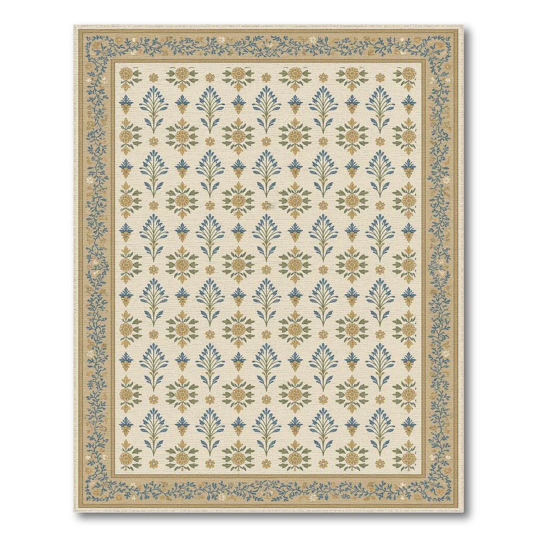 Blue Floral Vintage Area Rug