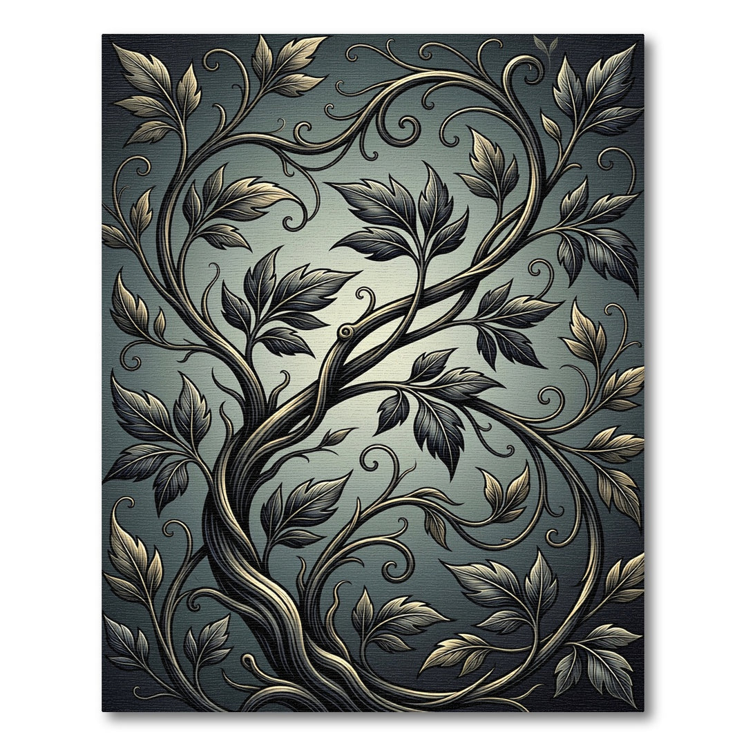 Dark Twisting Vine Foliage Rug