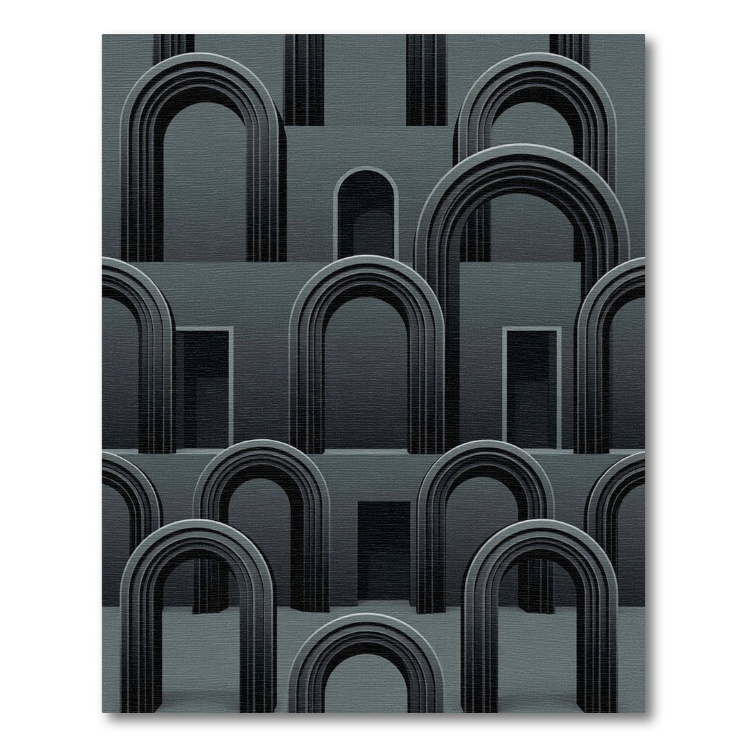 Dark Gray Sculptural Archway Arrangement Rug