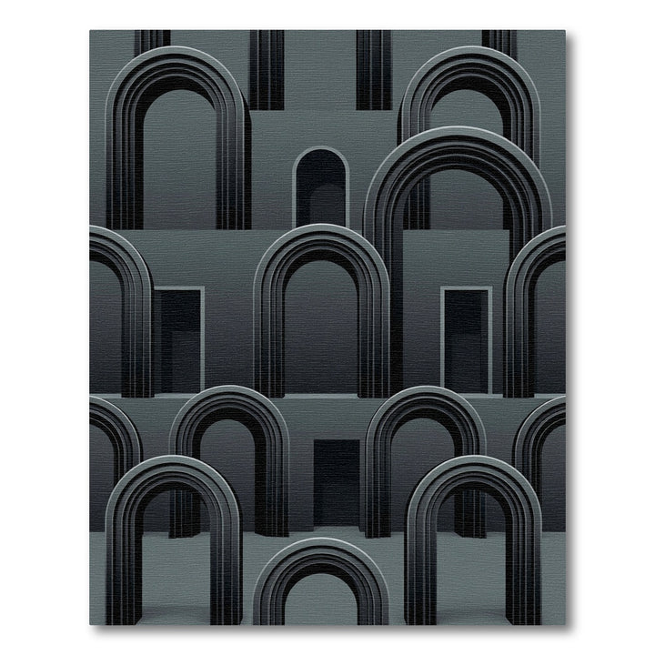 Dark Gray Sculptural Archway Arrangement Rug