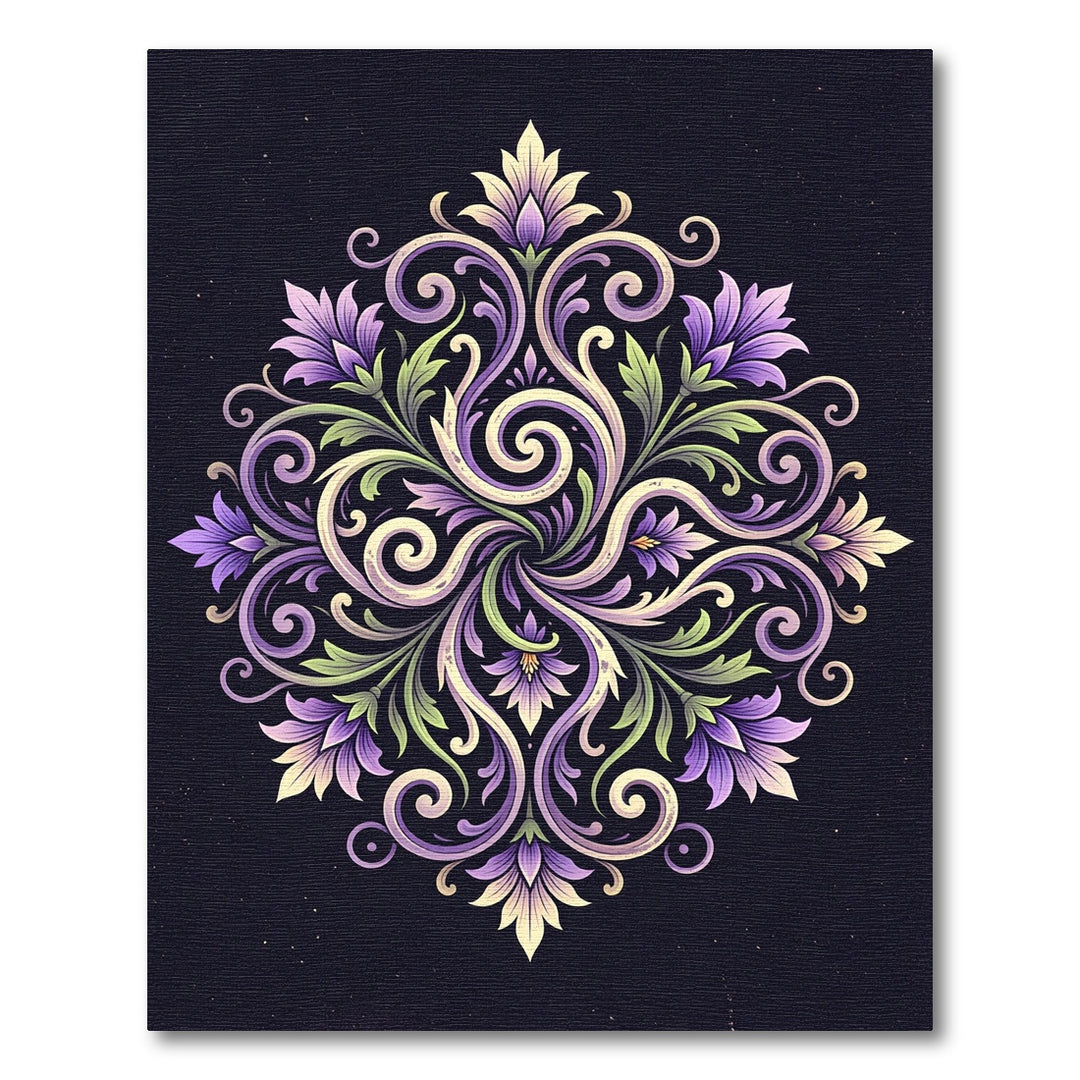 Purple Ivory Floral Scroll Layout Rug
