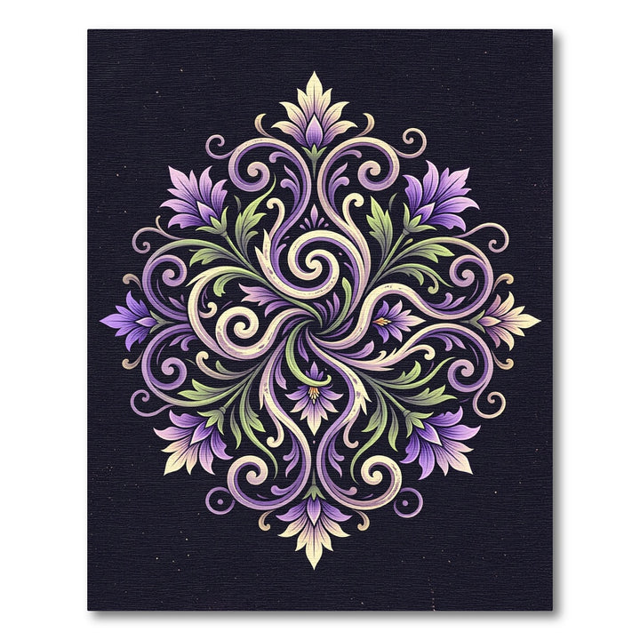 Purple Ivory Floral Scroll Layout Rug