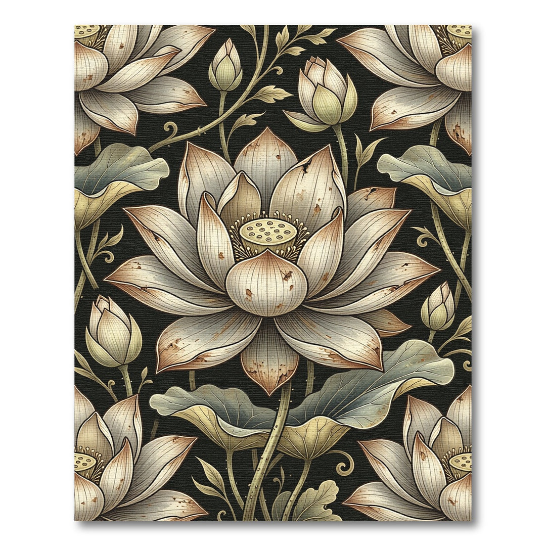 Vintage Lotus Flower Botanical Rug