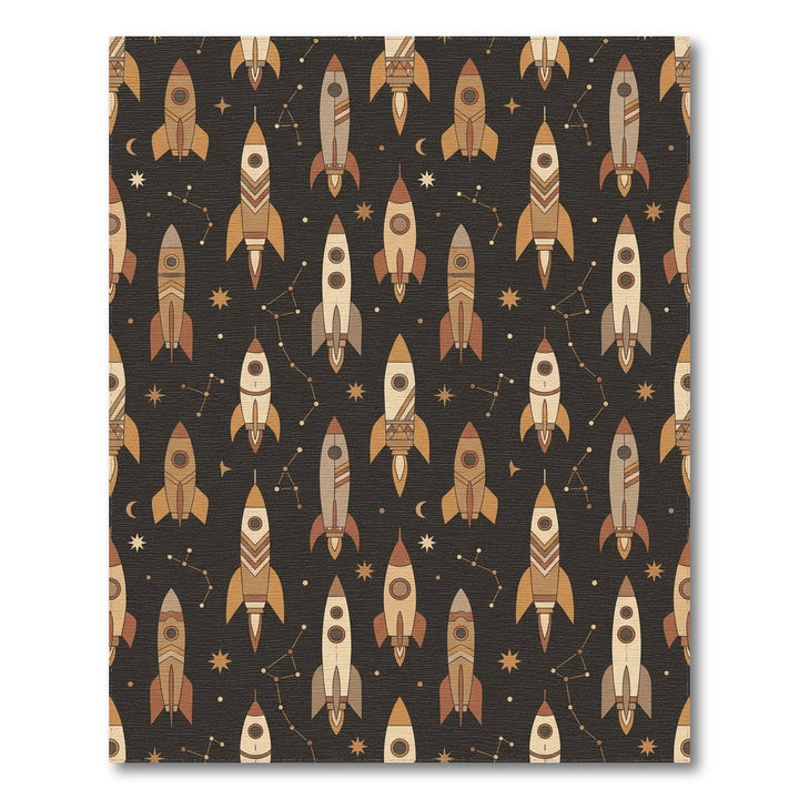 Space Rockets Constellation Earth Tones Rug