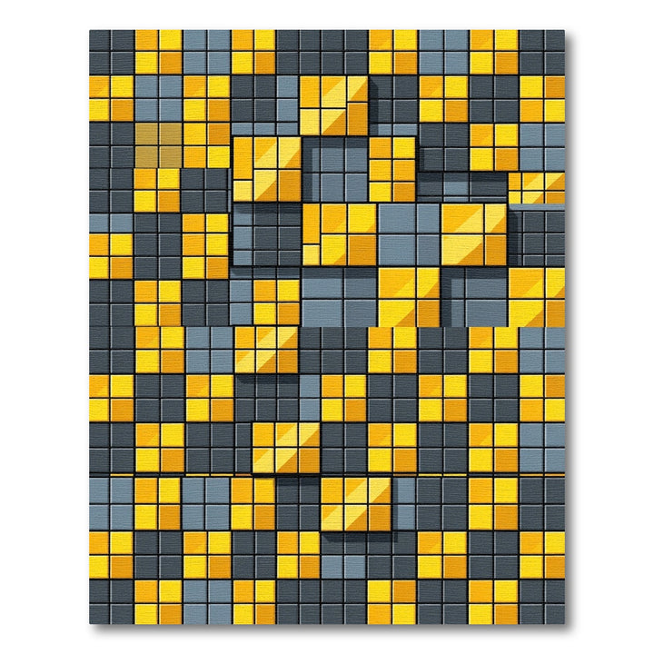 Abstract Gold Gray Square Tiles Rug