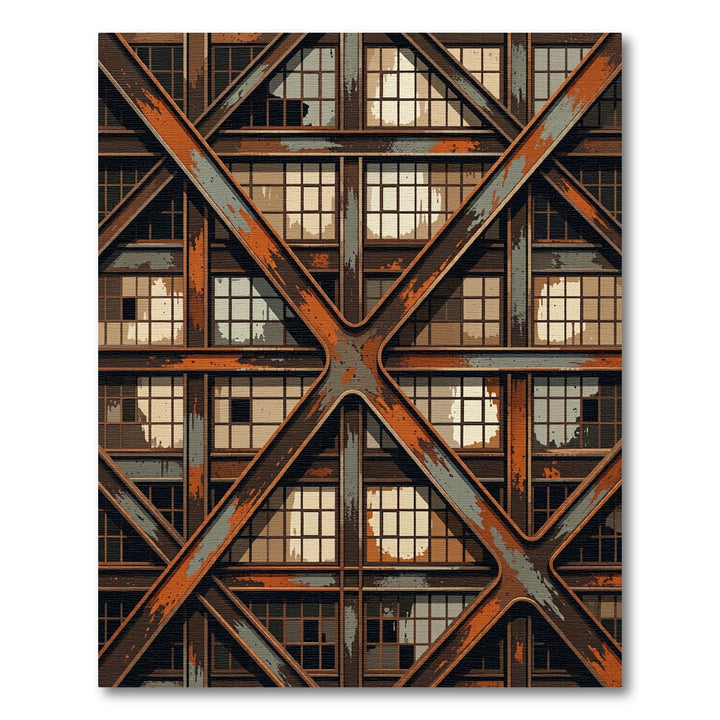 Industrial Rusty Metal Window Grid Rug