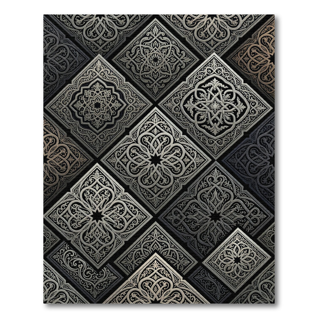 Silver Arabesque Diamond Relief Rug