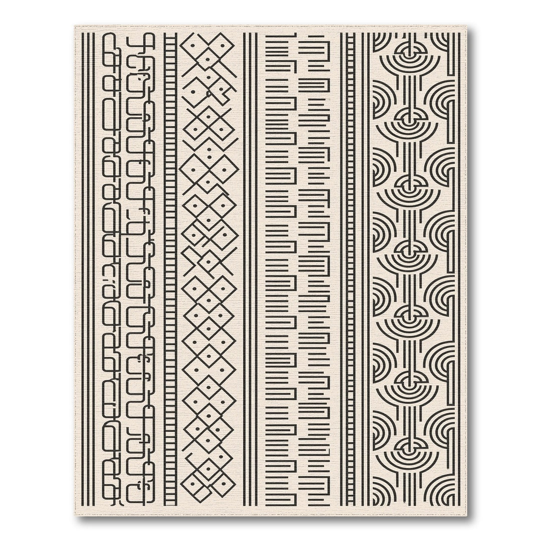 Black White Geometric Striped Area Rug