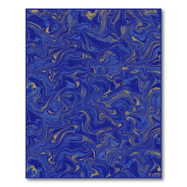 Blue Gold Fluid Swirl Abstract Area Rug