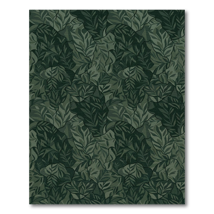 Dark Green Overlapping Leaf Collage Rug