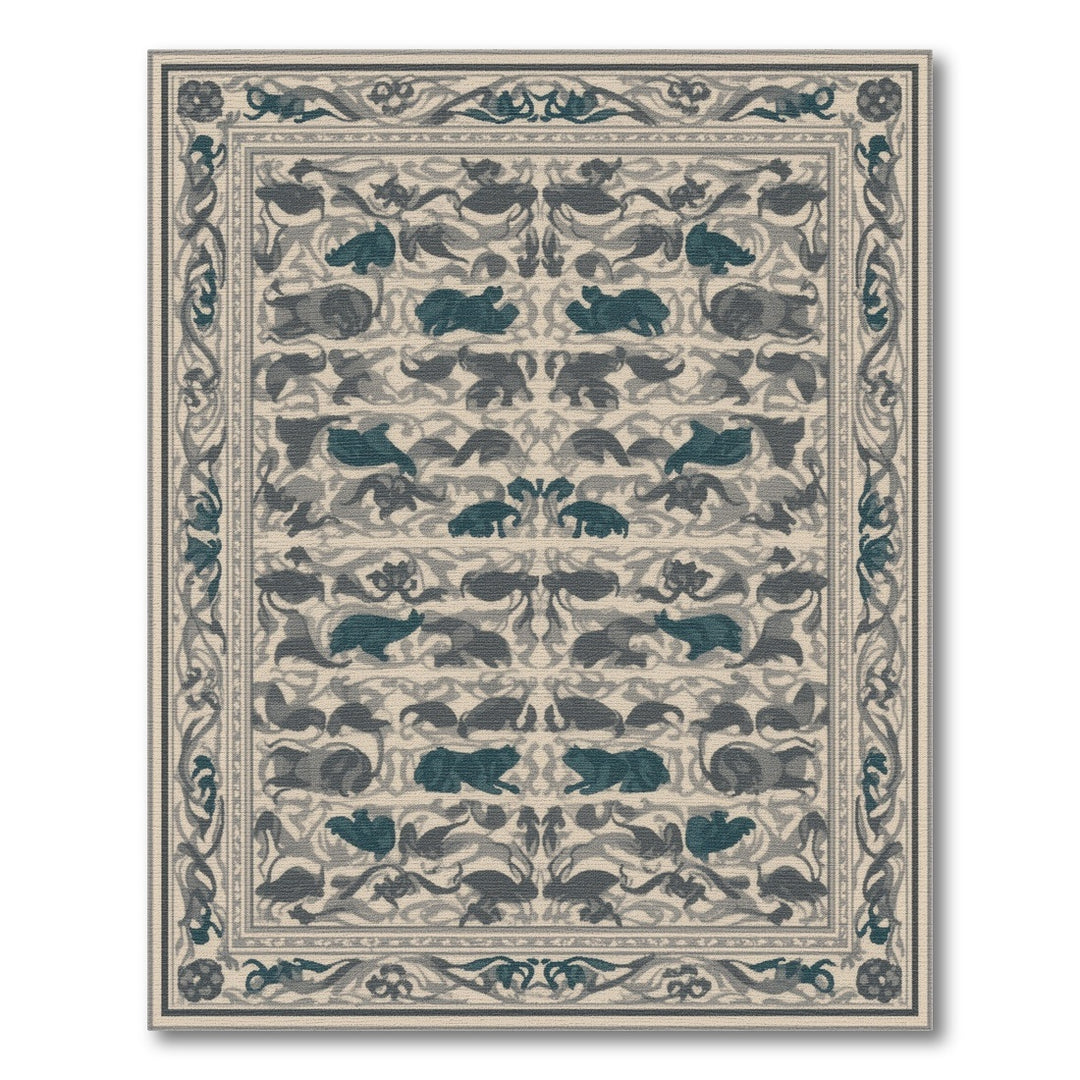 Teal Cat Motif Area Rug