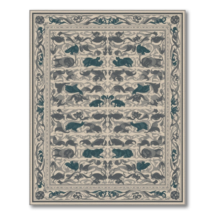 Teal Cat Motif Area Rug