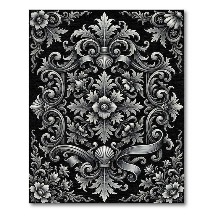 Ornate Gray Floral Scrollwork Rug