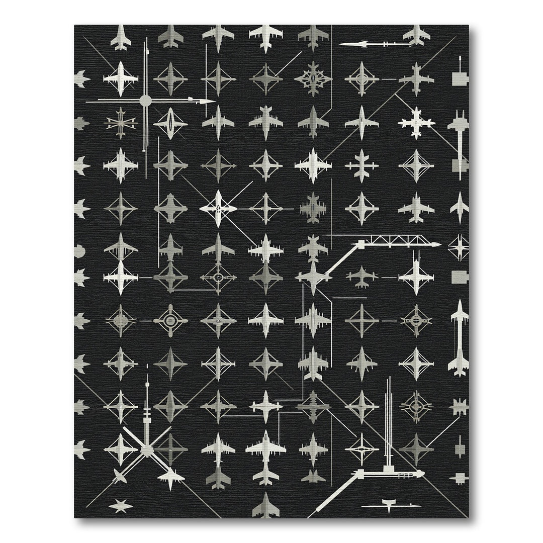 Modern Gray Futuristic Jet Aircraft Rug