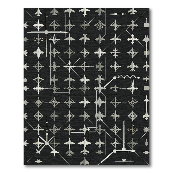 Modern Gray Futuristic Jet Aircraft Rug