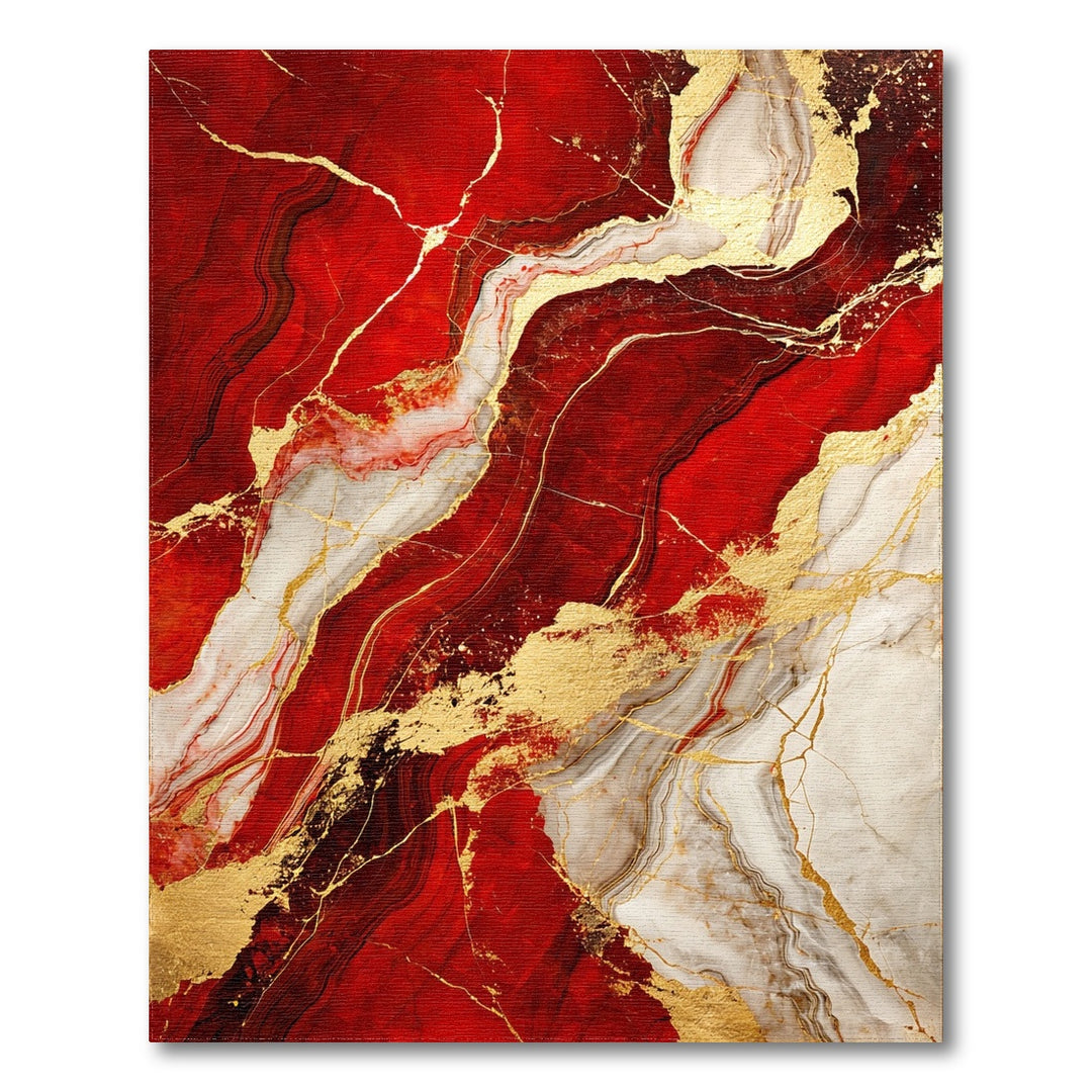 Red Gold Marble Abstract Area Rug