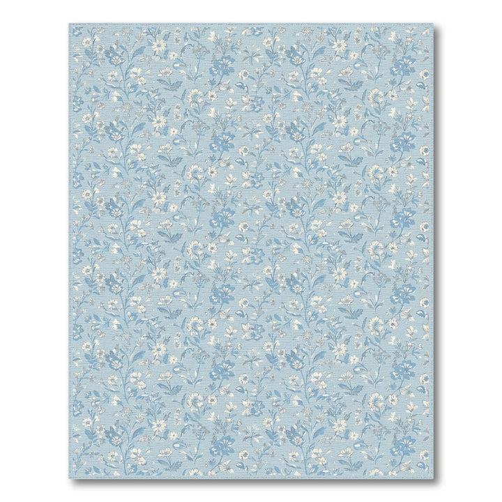 Sky Blue Floral Meadow Garden Rug