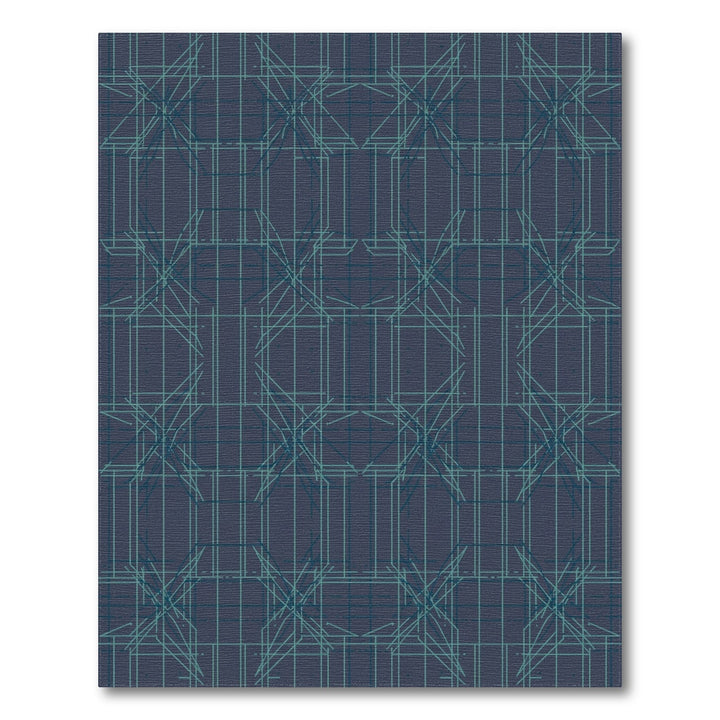 Dark Teal Geometric Octagon Intersecting Grid Rug