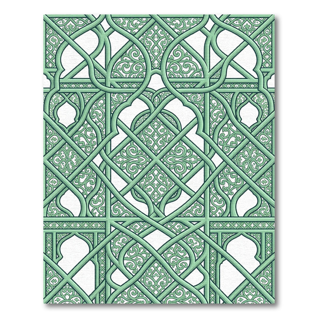 Sage Green Arabesque Intersecting Lattice Rug