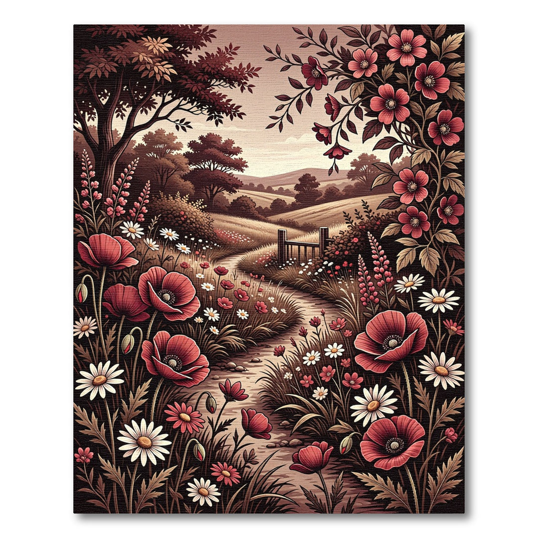 Romantic Red Poppy Meadow Landscape Rug