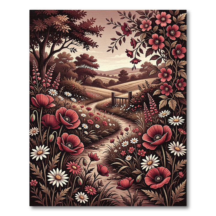 Romantic Red Poppy Meadow Landscape Rug