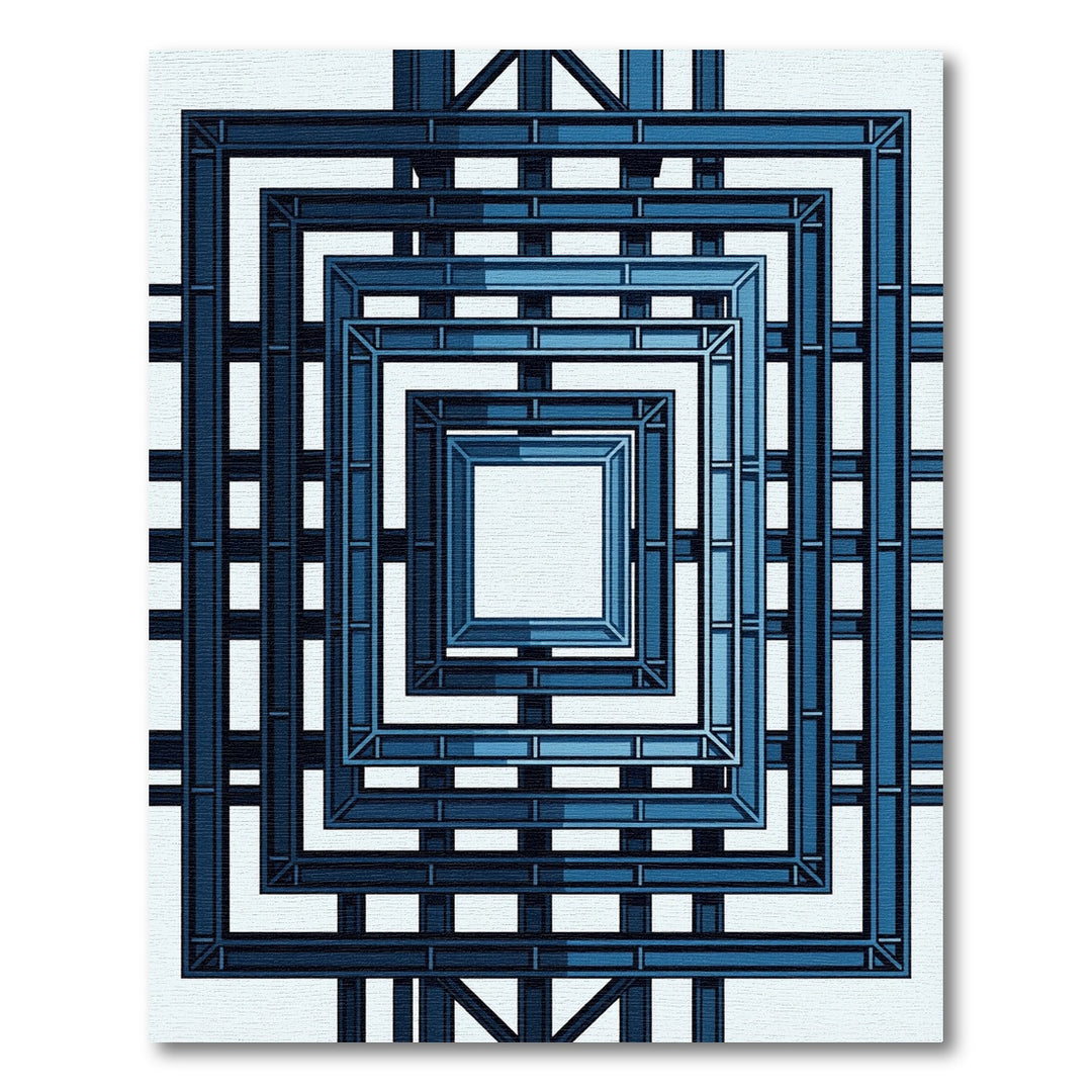 Deep Blue Geometric Tunnel Rug