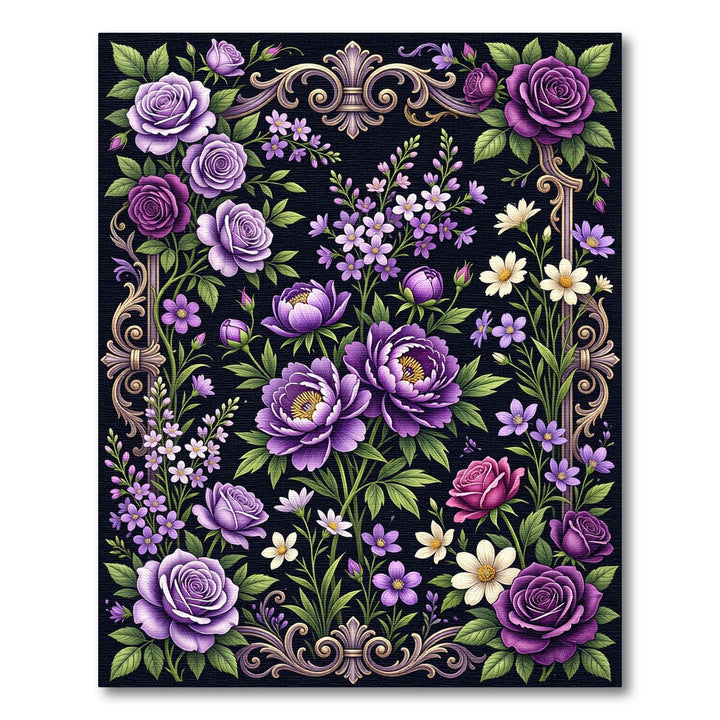 Ornate Purple Floral Scroll Garden Rug