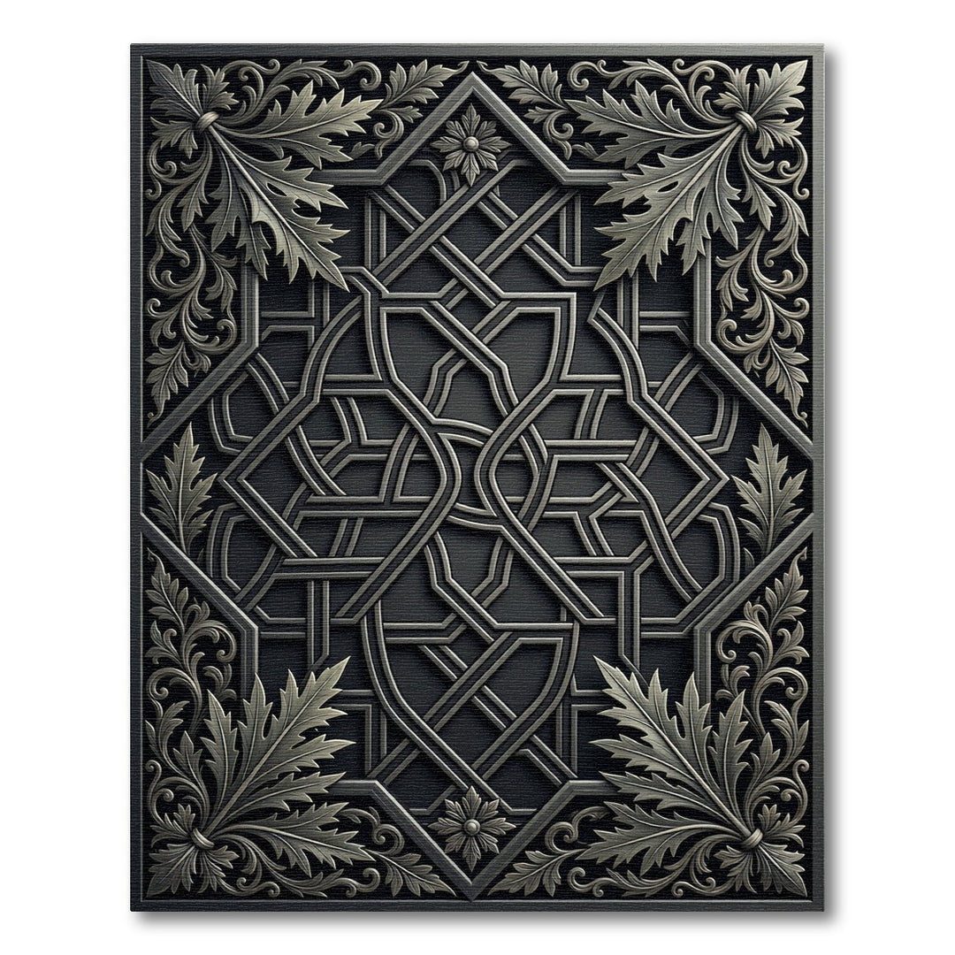 Elaborate Silver Foliage Geometric Interlace Rug