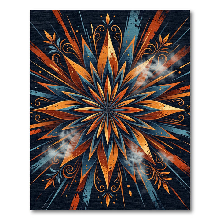 Radiant Sunburst Orange Blue Petal Rug