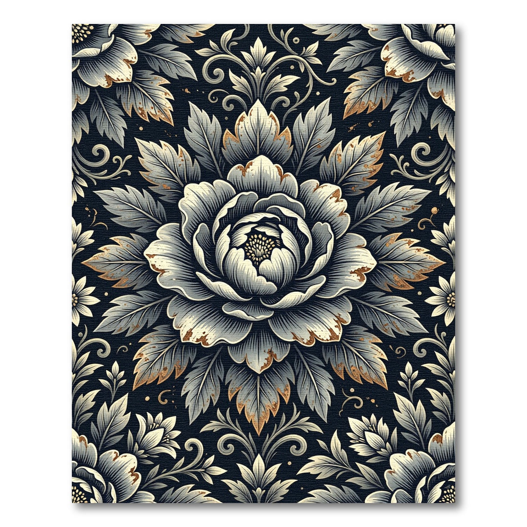 Elegant Black Floral Medallion Aura Rug