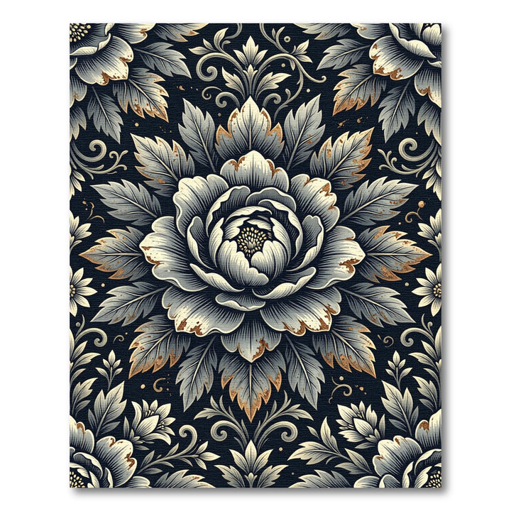 Elegant Black Floral Medallion Aura Rug