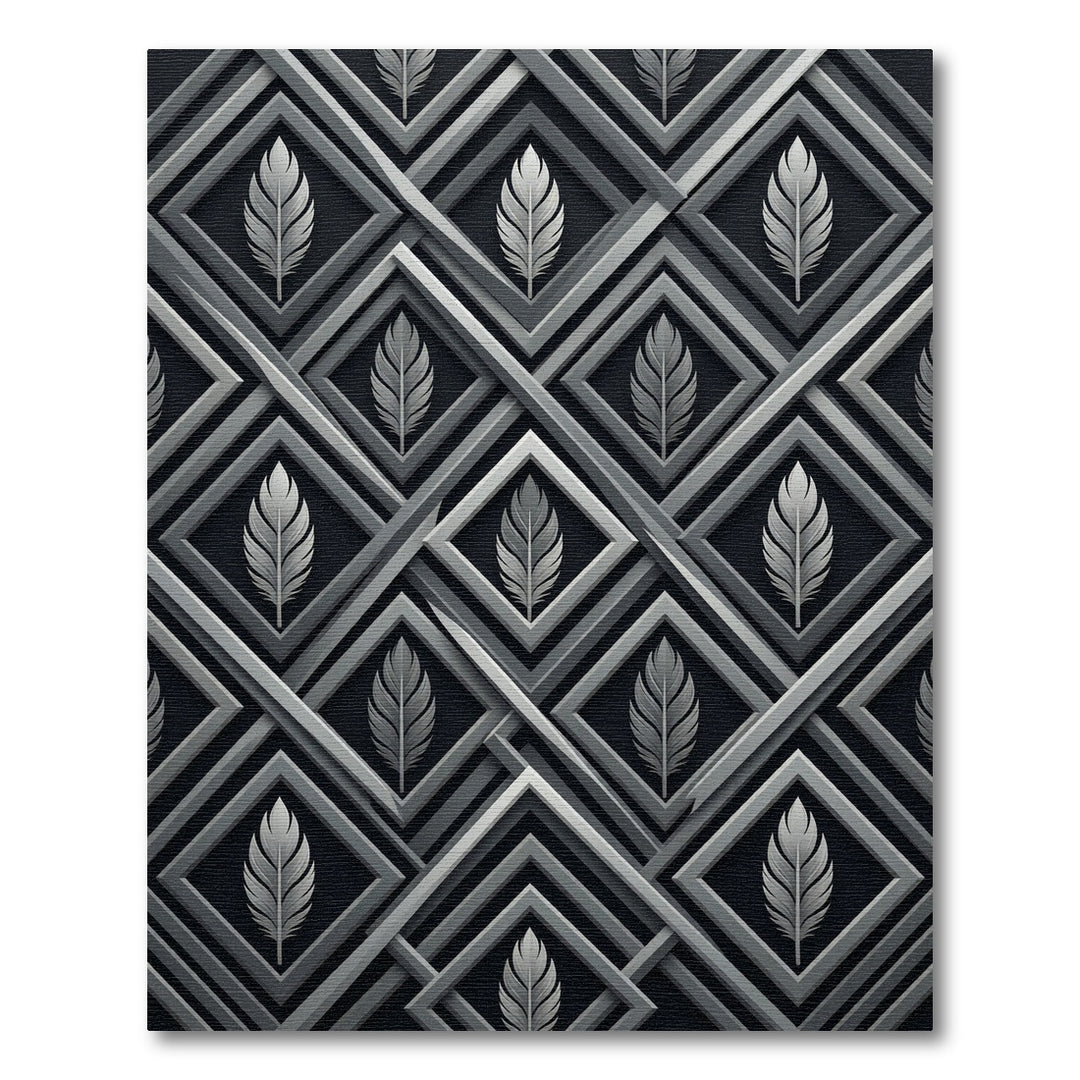 Art Deco Feather Geometric Silver Abstraction Rug