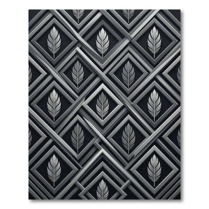 Art Deco Feather Geometric Silver Abstraction Rug