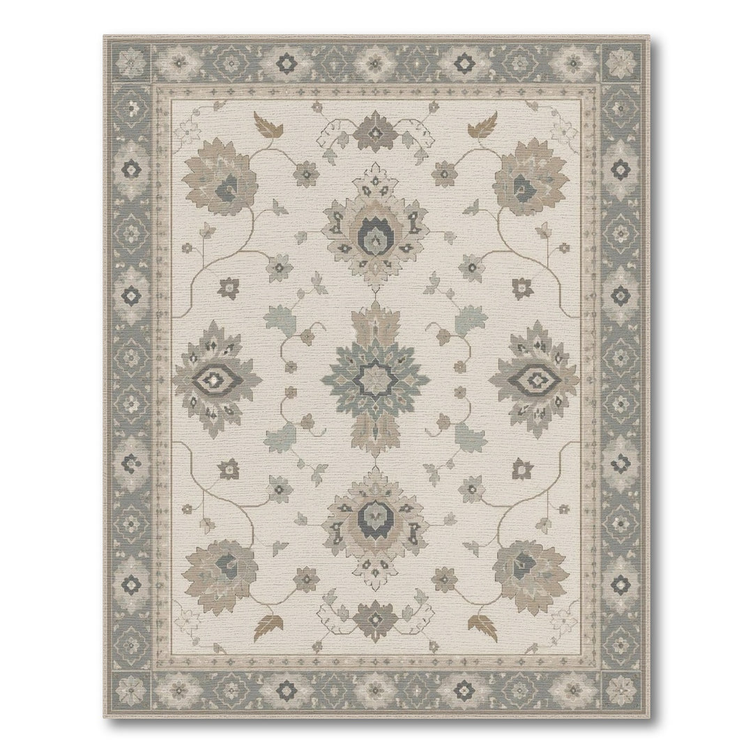 Blue Teal Floral Vintage Area Rug