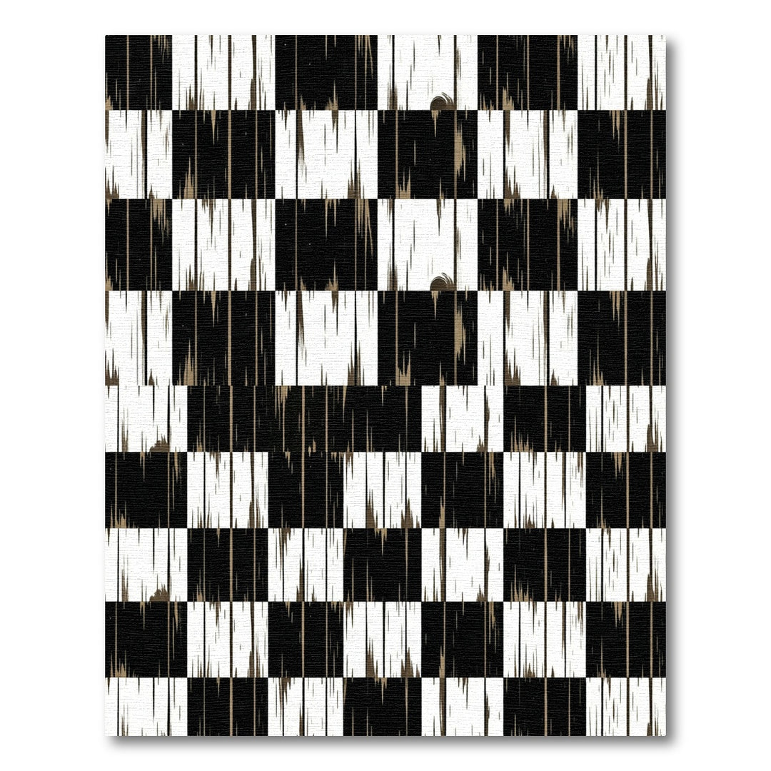 Bold Black White Wood Grain Checker Rug